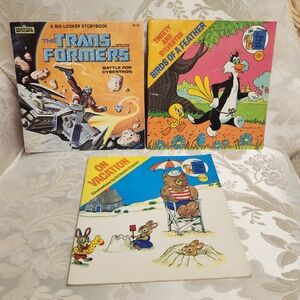 Lot of 3 Vintage 70s 80s Richard Scarry Transformers Tweety Books - Kids Picture